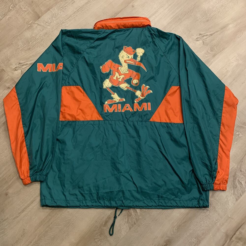 Vintage 90s Turbo UM University Miami Hurricanes Windbreaker Jacket Men's L Pipe